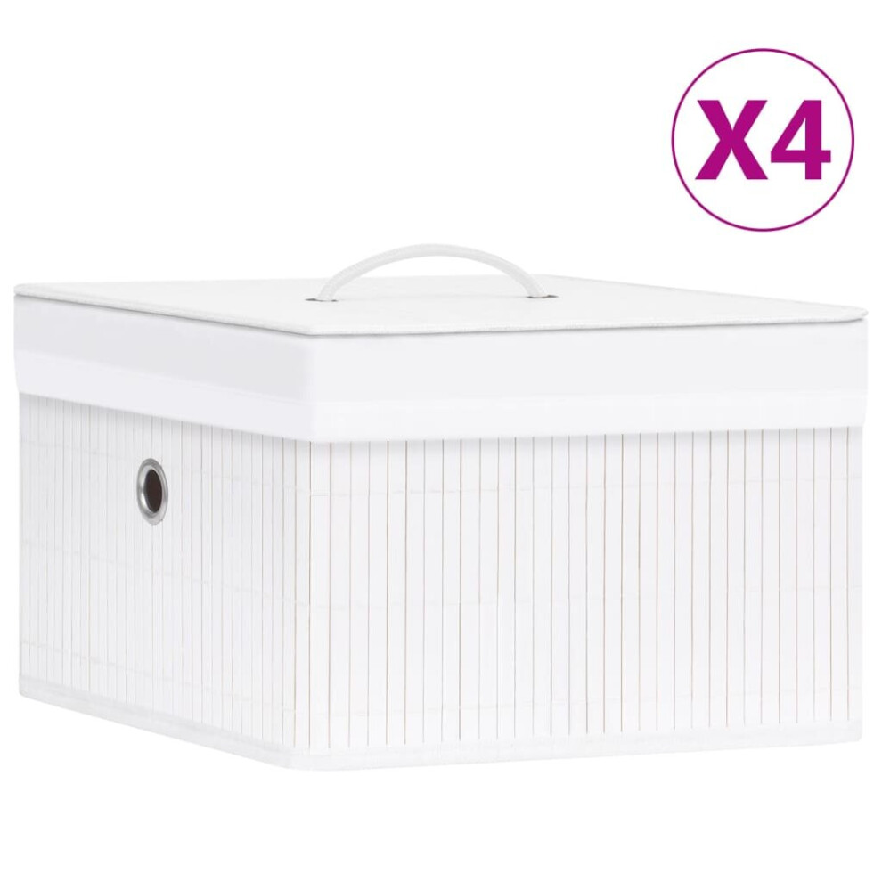 vidaXL 4x Bamboo Storage Boxes White Shelf Basket Chest Household Organisation