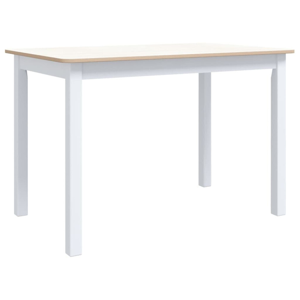 VidaXL Solid Rubber Wood Dining Table - White & Brown - 114 x 71 x 75 cm - Image 2