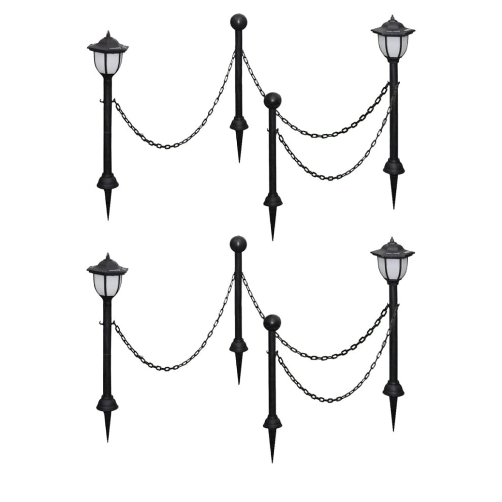 vidaXL 4x Solar Lights with Chain Fence and Poles LED Outdoor Garden Lighting