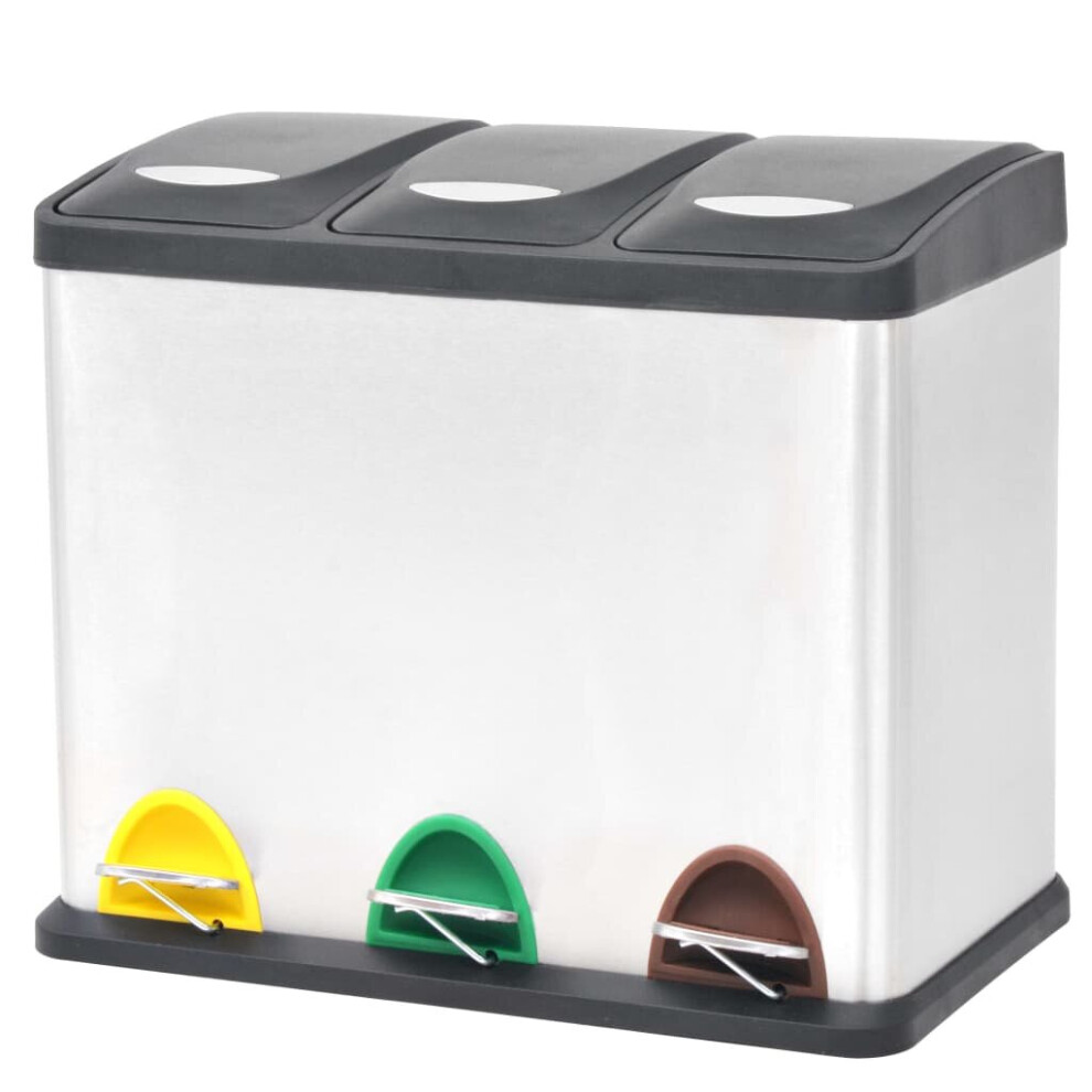 vidaXL Recycling Pedal Garbage Trash Bin Stainless Steel 24 L Waste Dustbin