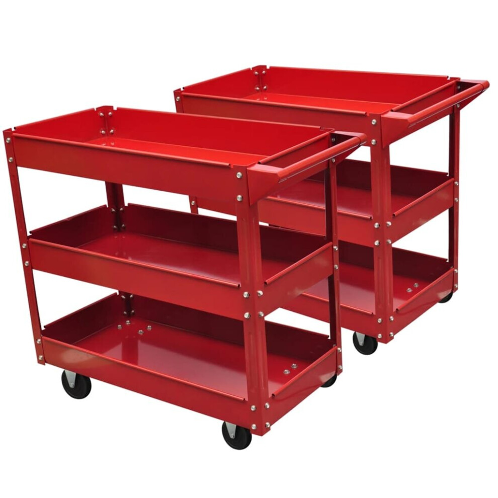 vidaXL 2x Workshop Tool Trolley 100kg 3 Shelves Garage Transport Carrier Cart