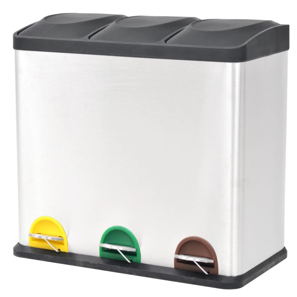 Vidaxl Recycling Pedal Garbage Trash Bin Stainless Steel 54 L Waste Dustbin