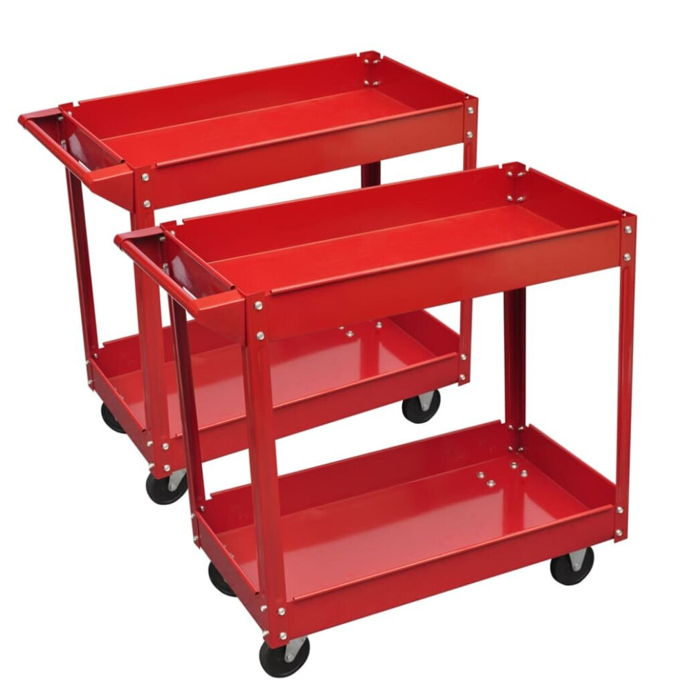 Vidaxl 2X Workshop Tool Trolley 100 Kg 2 Shelves Garage Transport Carrier Cart