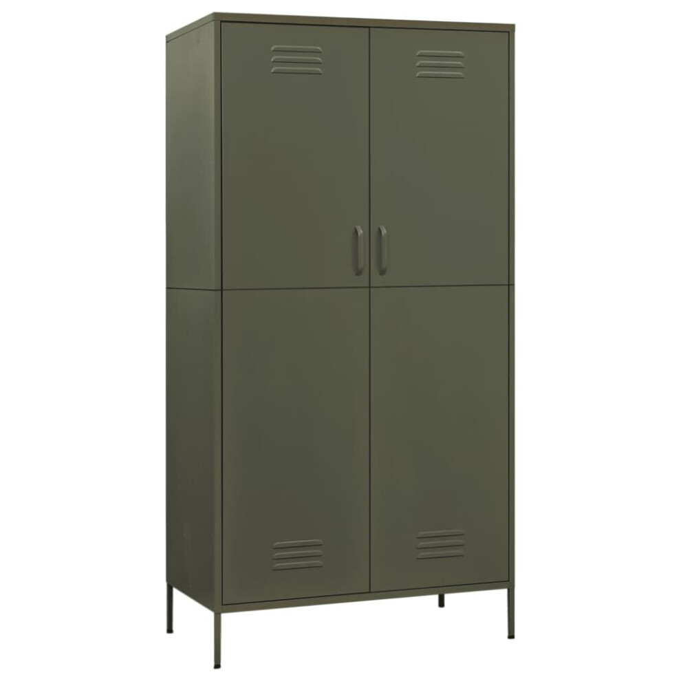 vidaXL Wardrobe Olive Green Steel Bedroom Hanger Clothing Storage Cabinet