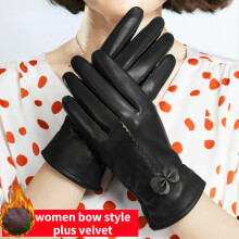 (Women Bow Style White-M) Gloves Winter Men Women Sheepskin Leather Gloves Warm Plus Velvet Thick Gloves Driving Guantes Ciclismo SQQ390