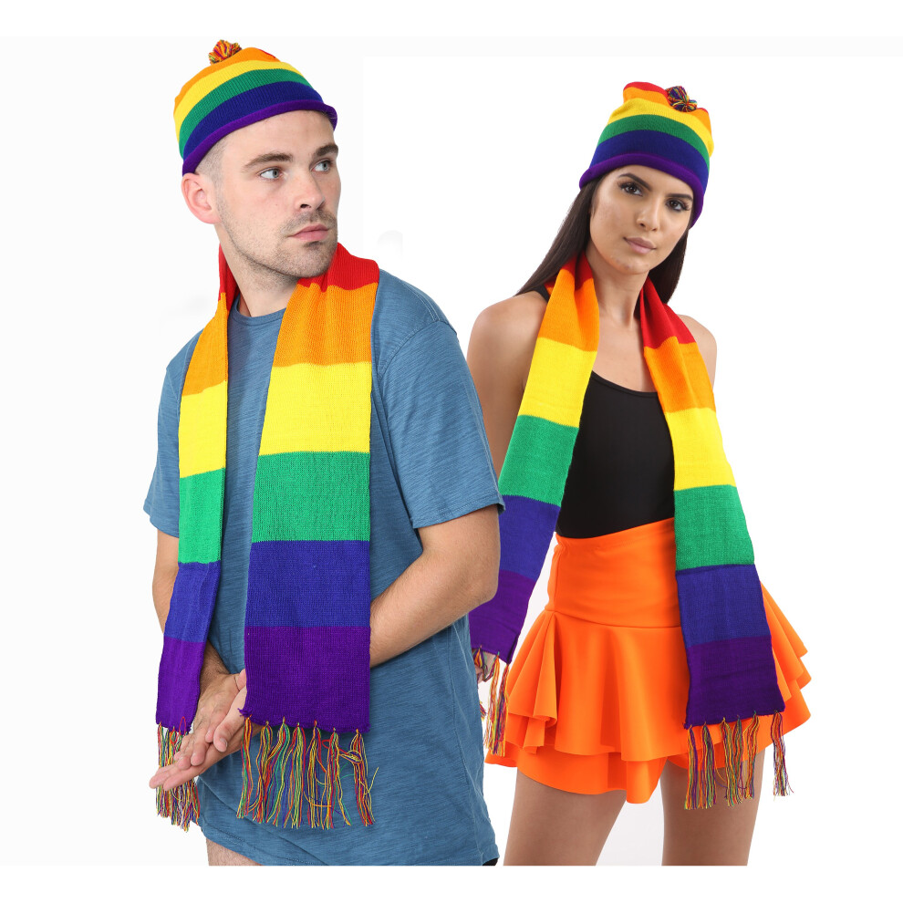 (Unisex Rainbow Scarf) GAY PRIDE FANCY DRESS ACCESSORY RAINBOW HATS MAKS LGBT PARADE PARTY