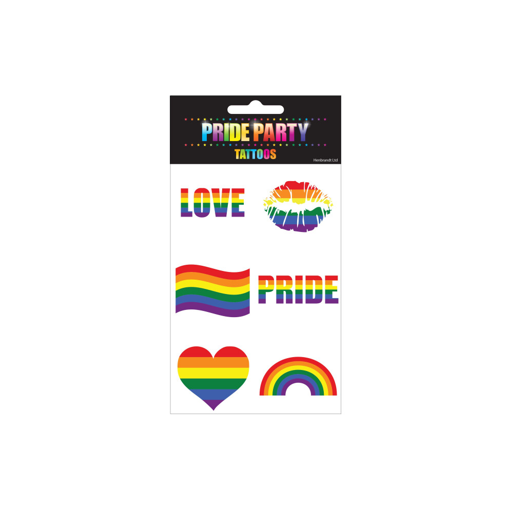 (Rainbow Tattoos 5x5cm (Pack Of 12)) GAY PRIDE FANCY DRESS ACCESSORY RAINBOW HATS MAKS LGBT PARADE PARTY