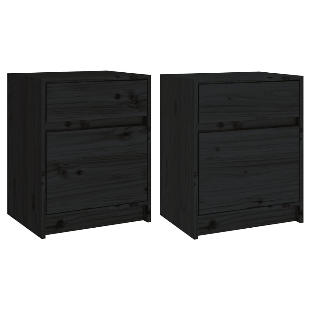 Vidaxl (Black, 2) 1/2X Solid Pinewood Bedside Cabinet Wooden Bedside Table Multi Colours