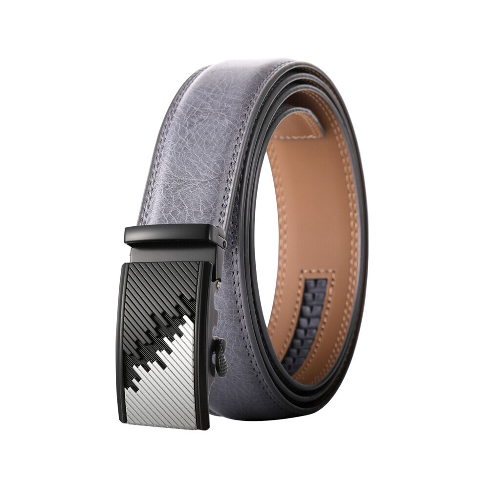 (PLY25 0101 S17 White-115CM) Gray Belt For Men Leather Automatic Buckle Cowhide Casual Business Dress Belts High B607-image-OPC-PBQSB26-NEW