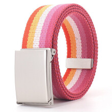 (Color 5 White-120cm) Younger Girls Metel Buckle Canvas Belts Breathable Unisex Leisure Sport Jeans Accessories Colorful Outdoor Cinto Retro