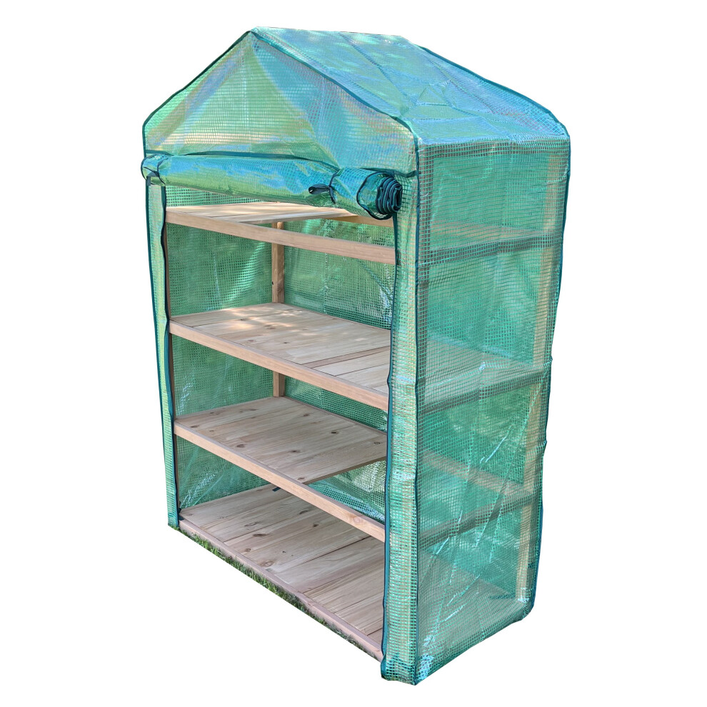 Extra Wide 4 Tier Wooden Mini Greenhouse with Reinforced Cover