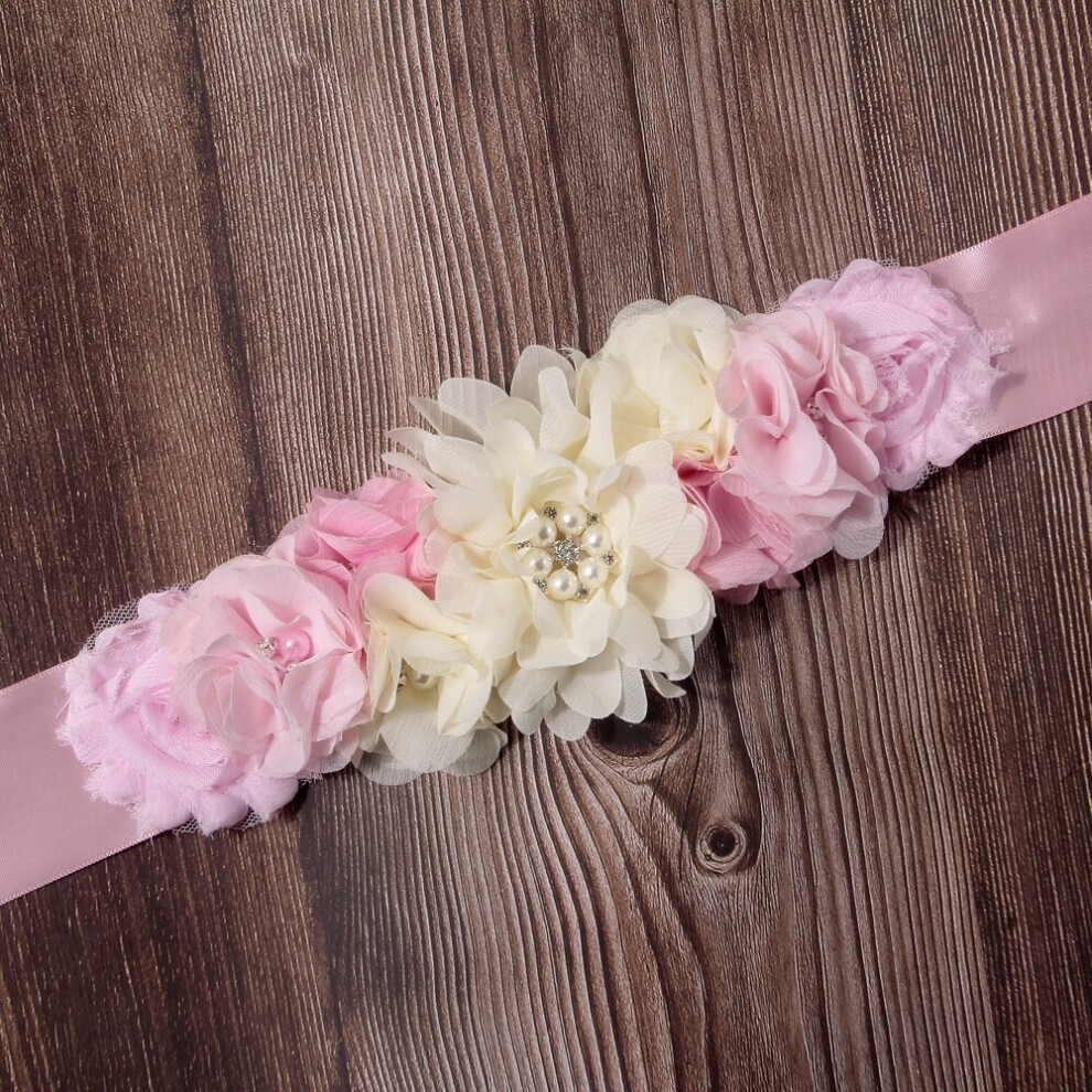 Hand Sewing Chiffon Flower Waistband Bridal Wedding Dress Belt Maternity Rhinestone Sash Accessories for Women-image-OPC-PBQSBT5-NEW