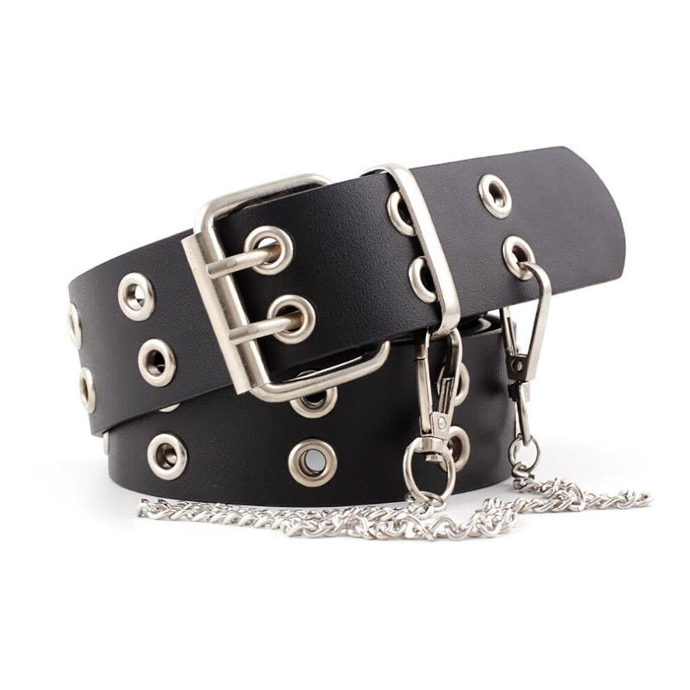 Punk Chain Leather Belt Adjustable Double Row Hole Belt Men Women Wild Denim Pants Belt Decorative Belt-image-OPC-PBQSC9K-NEW