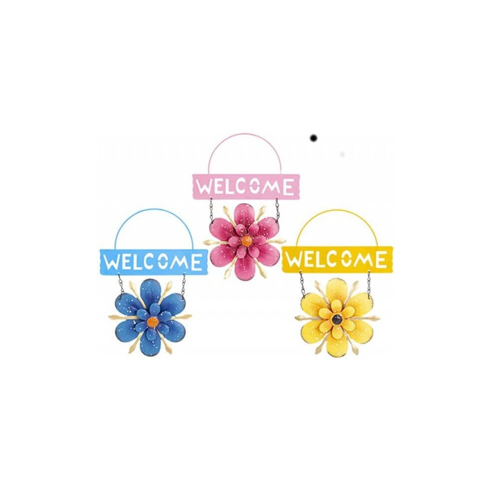 Bright Colourful Metal Welcome Flower Garden Hanging Wall Decoration