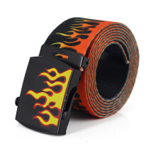 Flame Print Waist Belt Nylon Canvas Comfortable with Military Belt Buckle Belt for Teenagers Unisex