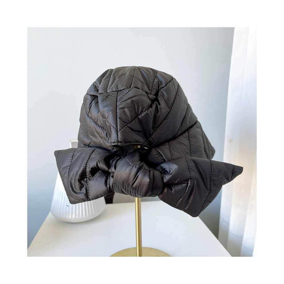 Japanese Self-heating Down Fisherman Hat Female Autumn and Winter Warm Quilted Cotton Big Bow Basin Hat-image-OPC-PBQS926-NEW