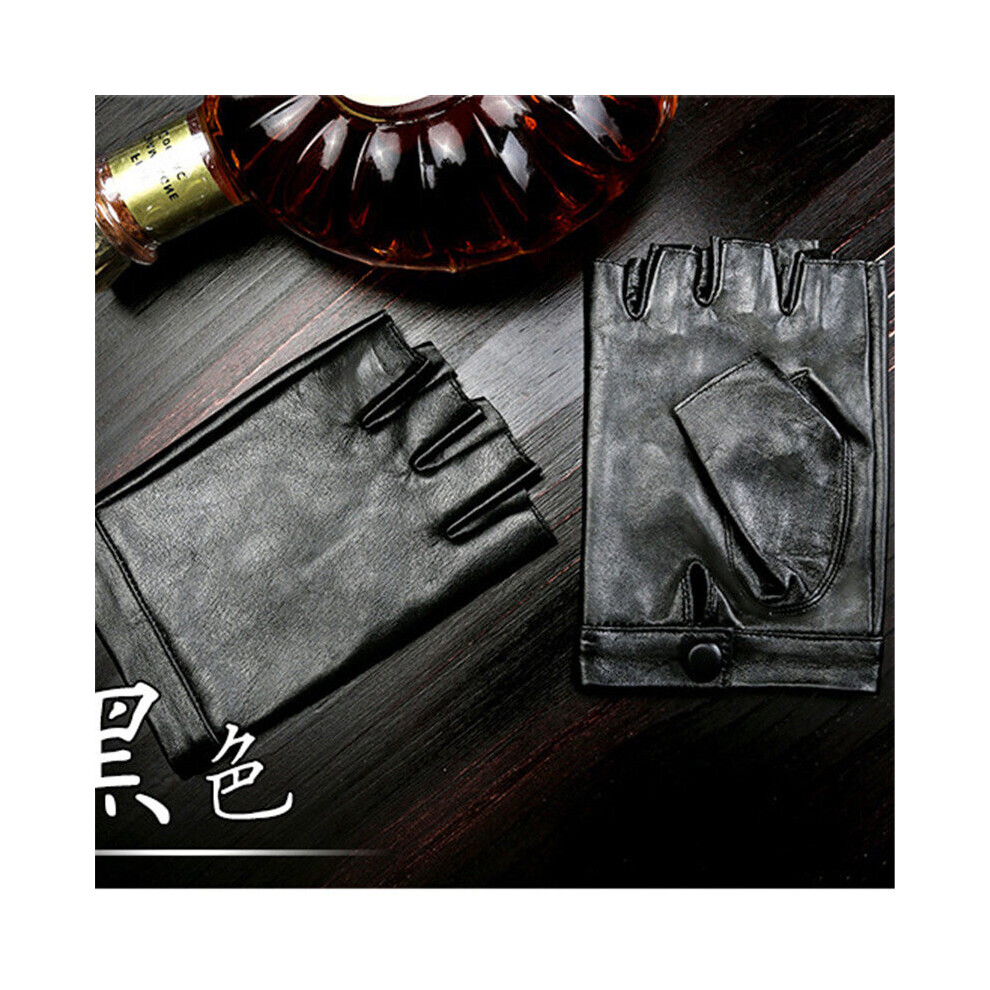 (Black G1 White-Xl) Goatskin Half Finger Gloves Men Locomotive Motorcycle Semi-Finger Leather Glove Black,Multicoloured 885658167691