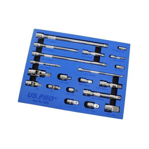 us pro US PRO Tools 20pc Socket Extension Bar UJ Adapter Set 1/4" 3/8" 1/2" DR In Foam Tray 4235 1