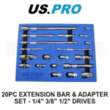 US PRO Tools 20pc Socket Extension Bar UJ Adapter Set 1/4" 3/8" 1/2" DR In Foam Tray 4235