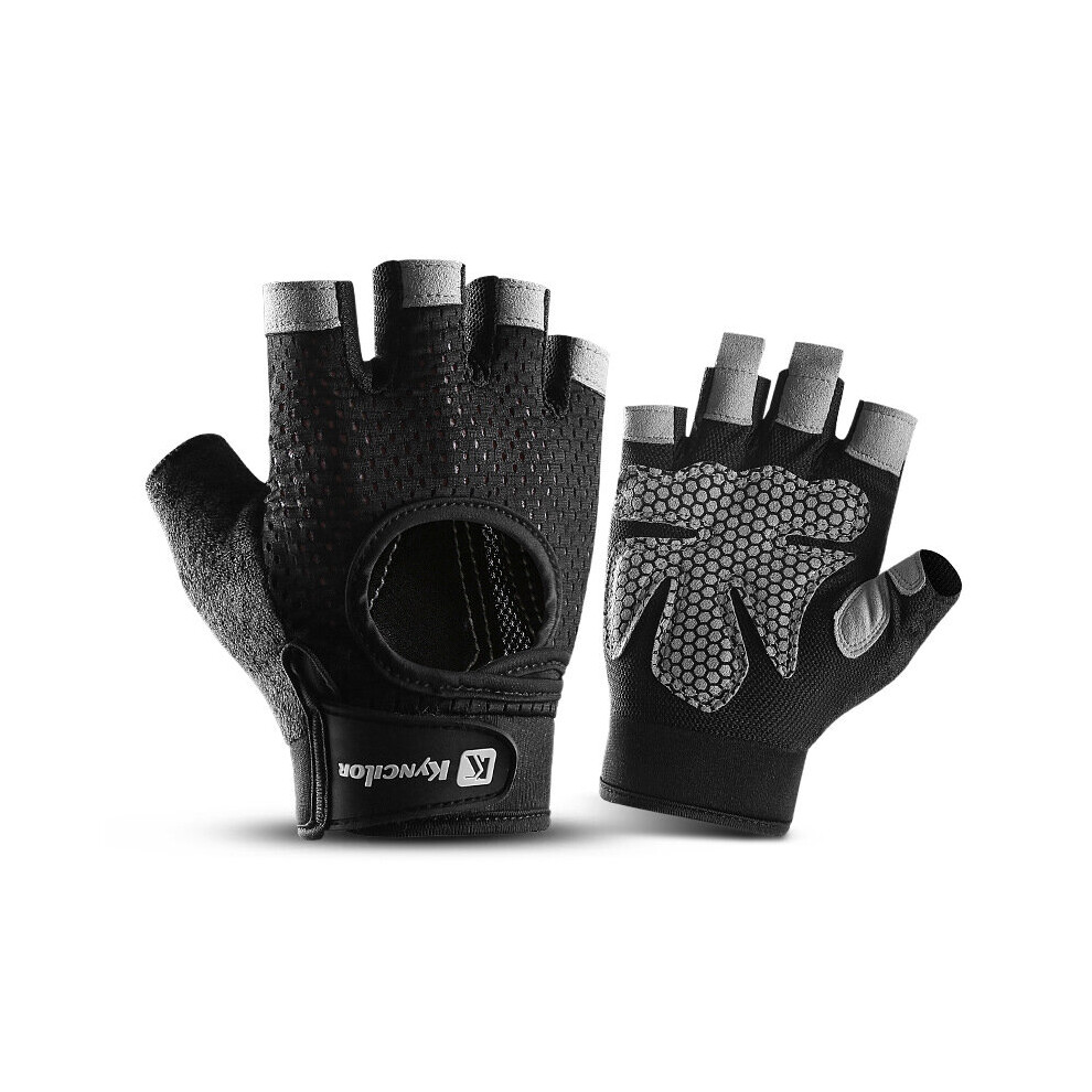 (Black White-L) Gym Fitness Gloves Power Weight Lifting Women Men Bike Gloves Half Finger Hand Protector Body Building Cycling Fingerless Gloves-image-OPC-PBQSGFK-NEW