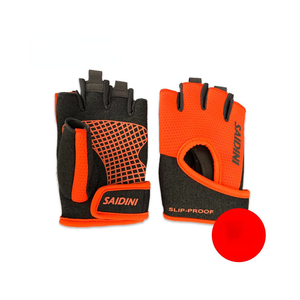 (orange White-L) Bodybuilding Weightlifting Excise Sport Gloves Gym Breathable Anti Slip Gym Fingerless Glove Sports Fitness Glove for Women Men-image-OPC-PBQSGJW-NEW