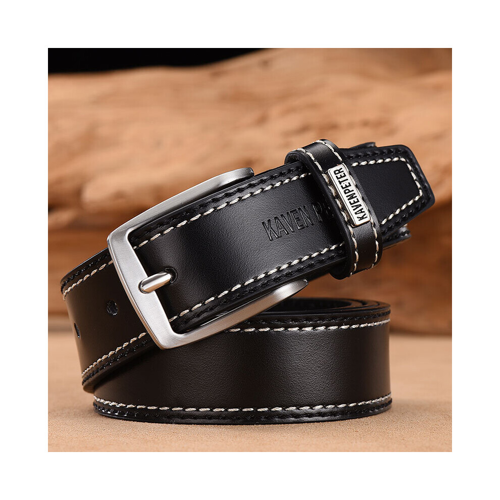 (Black-130cm 44to47 Inch 130cm) Cow Leather Belt For Men Casual Belts Pin Buckle Male Cowskin Belt High-image-OPC-PBQSHDH-NEW