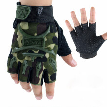 (Army Green White-M) Children Sport Gloves for Training Gloves with Wrist Support for Fitness Hiking Climbing Cycling Gym Riding Airsoft Half