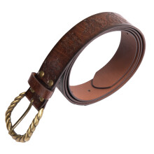 Runic Leather Loop Long Belt Vikings Metal Buckle Accessory Vintage Buckle Adult Costume Medieval Renaissance Brown