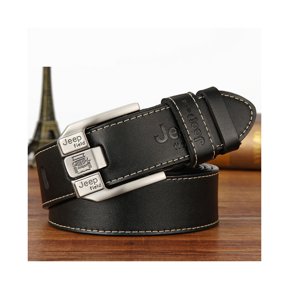 (JEEPF Black Black-120cm) Famous Belts for Men Vintage Cow Spilt Leather Pin Buckle Waist Strap Belt for Jeans High-image-OPC-PBQSMDB-NEW