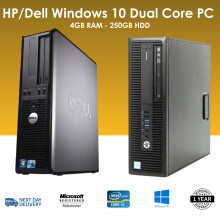 HP/Dell Windows 10 Dual Core Desktop Tower - 4GB RAM - 250GB HDD Wifi Dongle - Refurbished