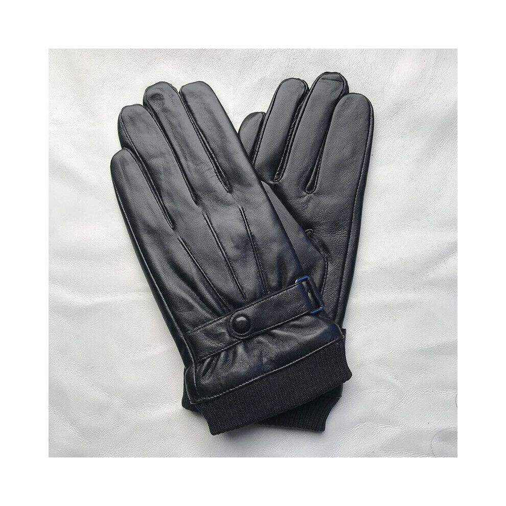 (Black-XL) Mens Gloves sheepskin Leather Gloves Button Wrist Solid Male Leather Gloves Men's Driving Winter Warm Gloves-image-OPC-PBQSFV7-NEW