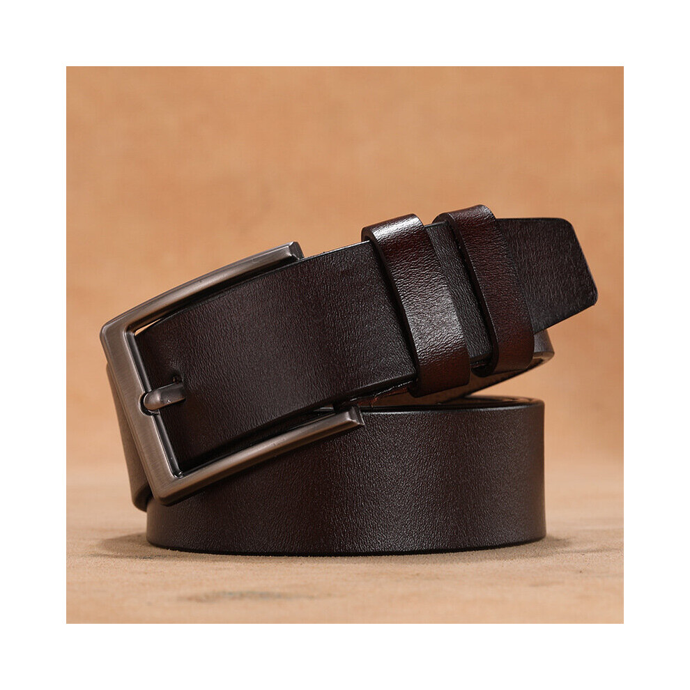 (Brown A White-115cm 33to35 Inch 115CM) Men 130 140 150 160 Belt Men's Cowskin Leather Alloy Pin Buckle Large Size Waist Strap Belts-image-OPC-PBQSJRJ-NEW