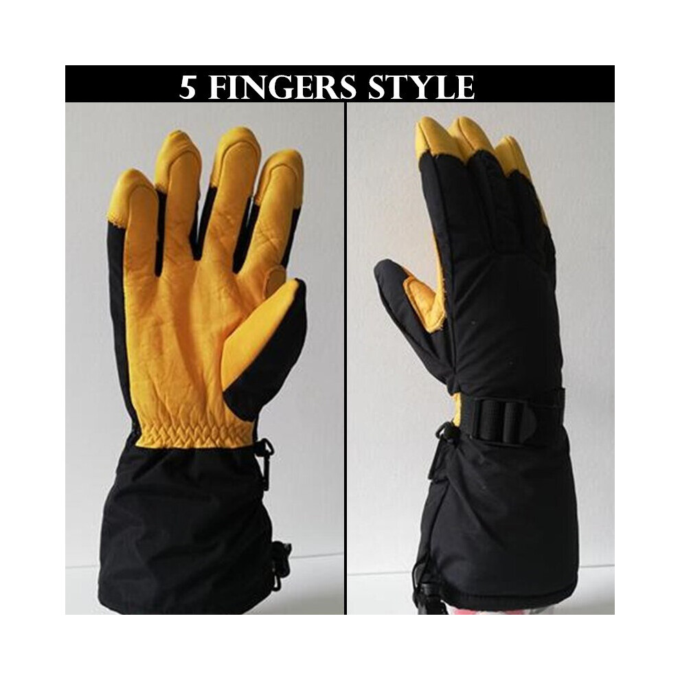 (5 Finger Style Gray-M) Adult Ski Gloves,Winter Thickened Fleece Warm Men&Women Windproof Gloves Cowhide leather Non-slip Palm Waterproof Elbow Mitten-image-OPC-PBQSJR7-NEW