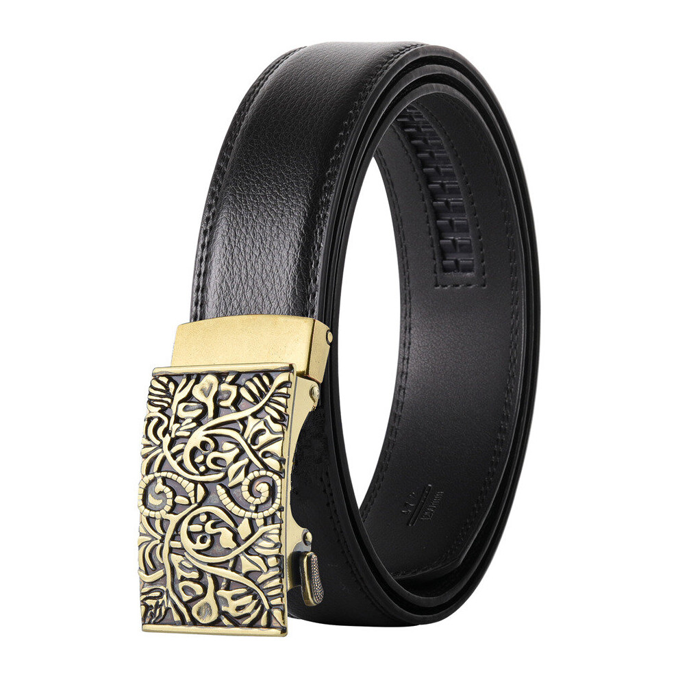(K301S8 Black-125cm) Vintage Retro Floral Automatic Buckle Belt Men High Cow Leather Belts For Men Casual Trouser Belts Male B806-image-OPC-PBQSJS9-NEW