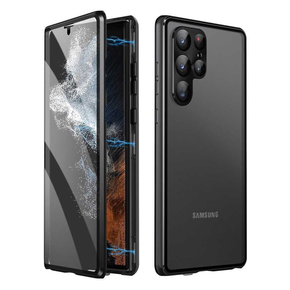 (for S23 Ultra, black) Anti-peep Magnetic Case for Samsung Galaxy S23 Ultra/S23 Plus/S23, Double Sided Clear Tempered Glass Protective Cover