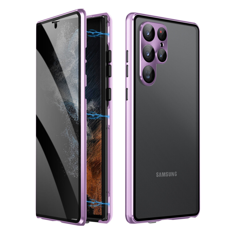 Haobuy (Purple) Anti Peeping Case For Samsung Galaxy S23 Ultra, Anti Spy Screen, Anti Peep Magnetic Adsorption Metal Bumper For S23 Ultra Purple