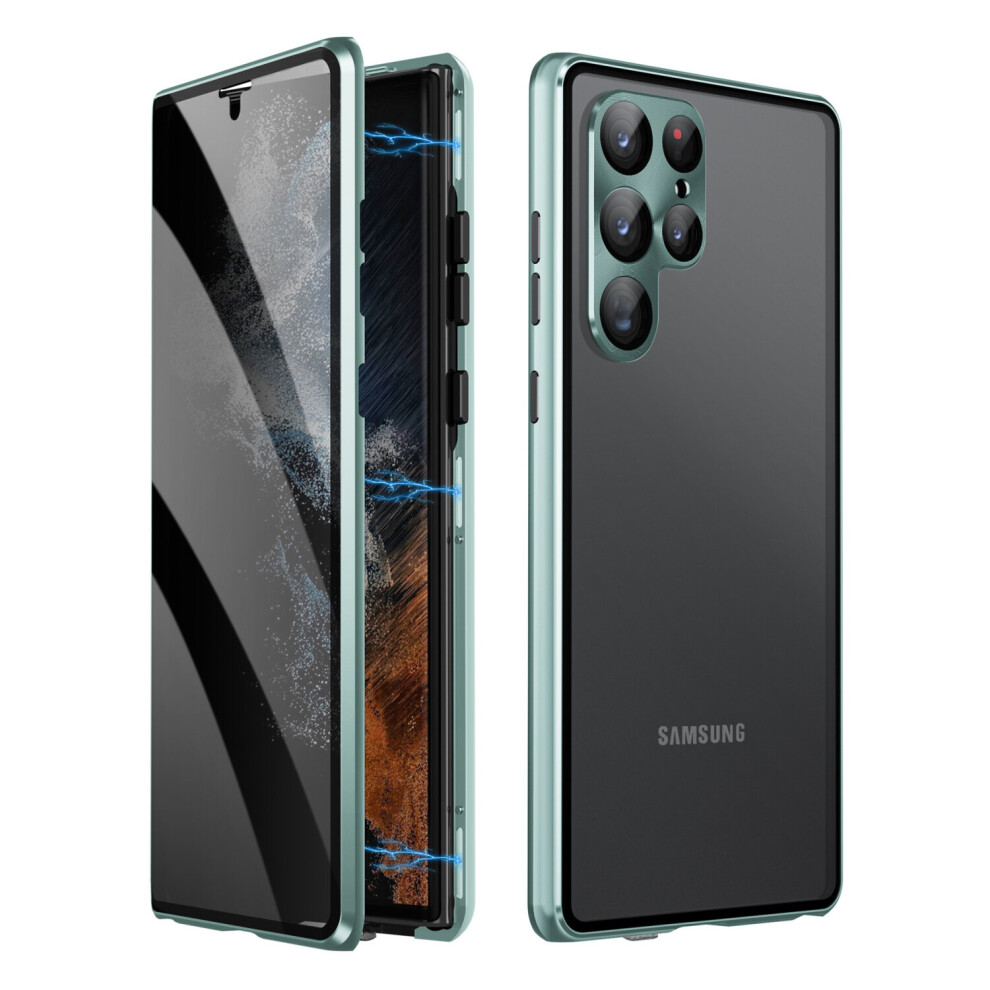 Haobuy (Green) Anti Peeping Case For Samsung Galaxy S23 Ultra, Anti Spy Screen, Anti Peep Magnetic Adsorption Metal Bumper For S23 Ultra Green
