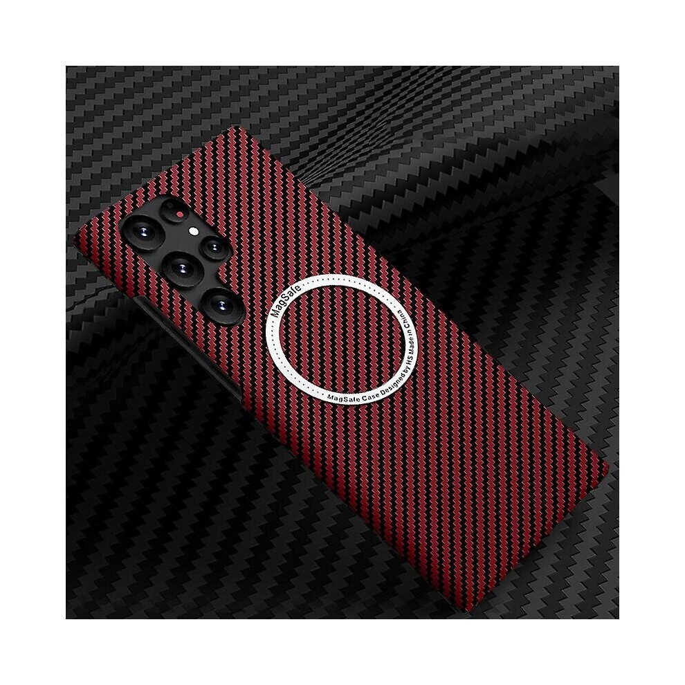 Photos - Case  Carbon Fibre Texture  for Samsung Galaxy S23 Ultra/ S23 Plus/ S23 For Magsafe Magnetic Wireless Cha(for S23 Ultra, red)