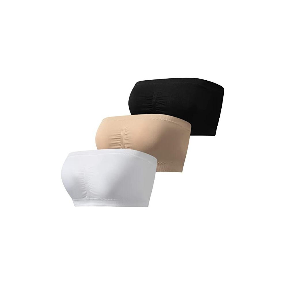 (4XL, skin tone-white-black) Women's Padded Bandeau Bra, Strapless Removable Pads Tube Tops Bra, Women Bandeau Bra Padded Strapless Bralette Bra
