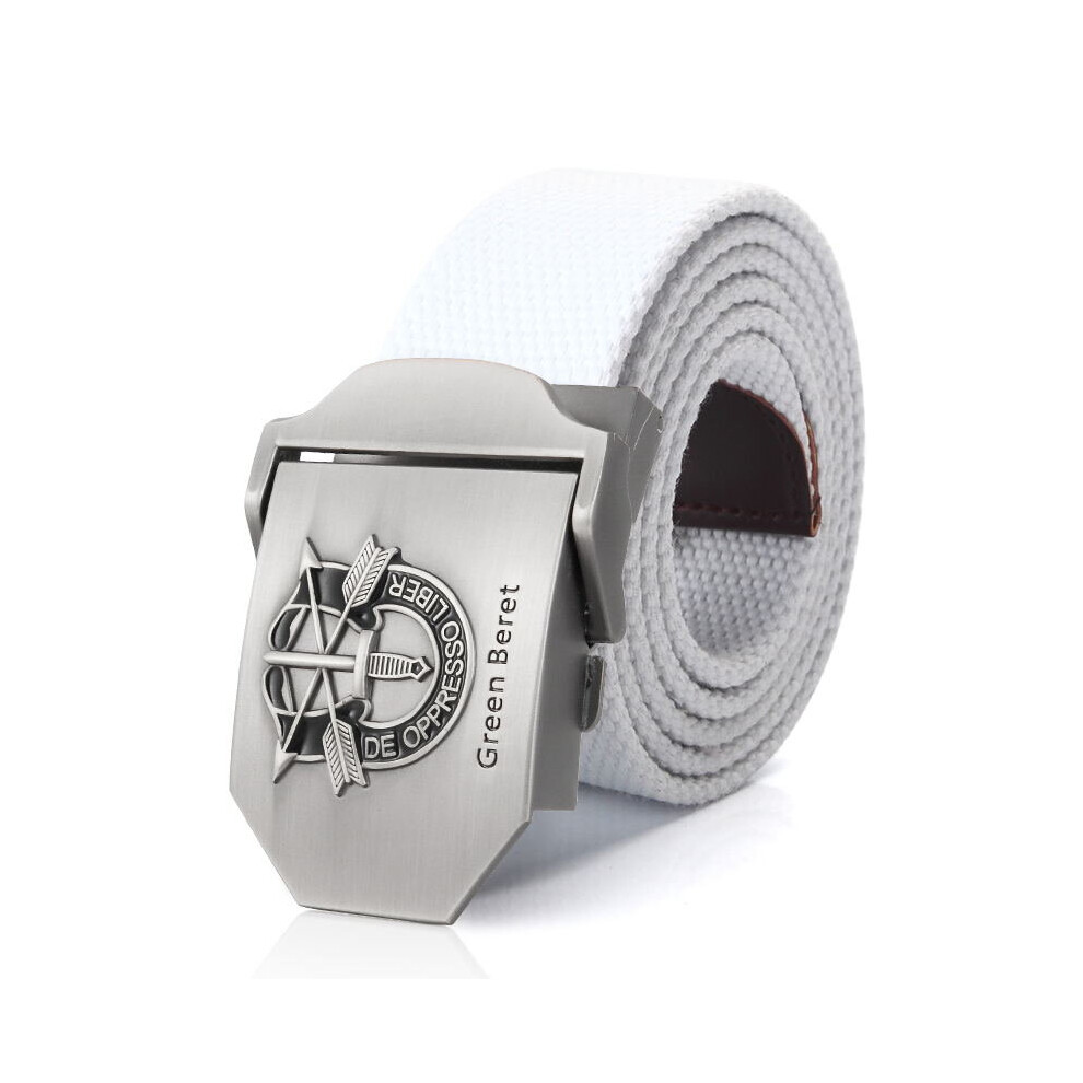 (White-100cm) men's Canvas belt Green Beret Metal buckle Retired soldier Military Army tactical belts for Women strap male-image-OPC-PBQTDRQ-NEW