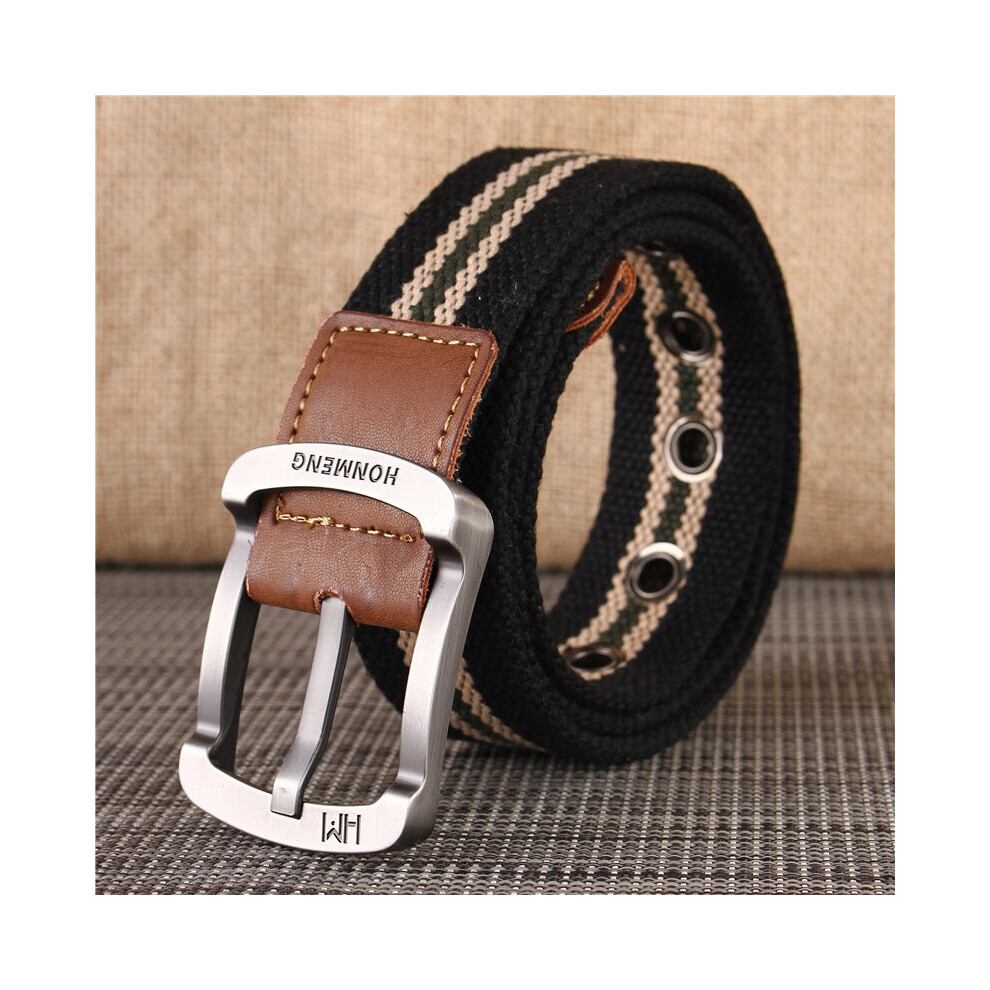 (Black Strips Belt White-105cm) Canvas Belt Military Equipment Army Belt For Trousers Casual Outdoor Tactical Men Belt Pin Buckle Long Waist Belt-image-OPC-PBQTDWY-NEW