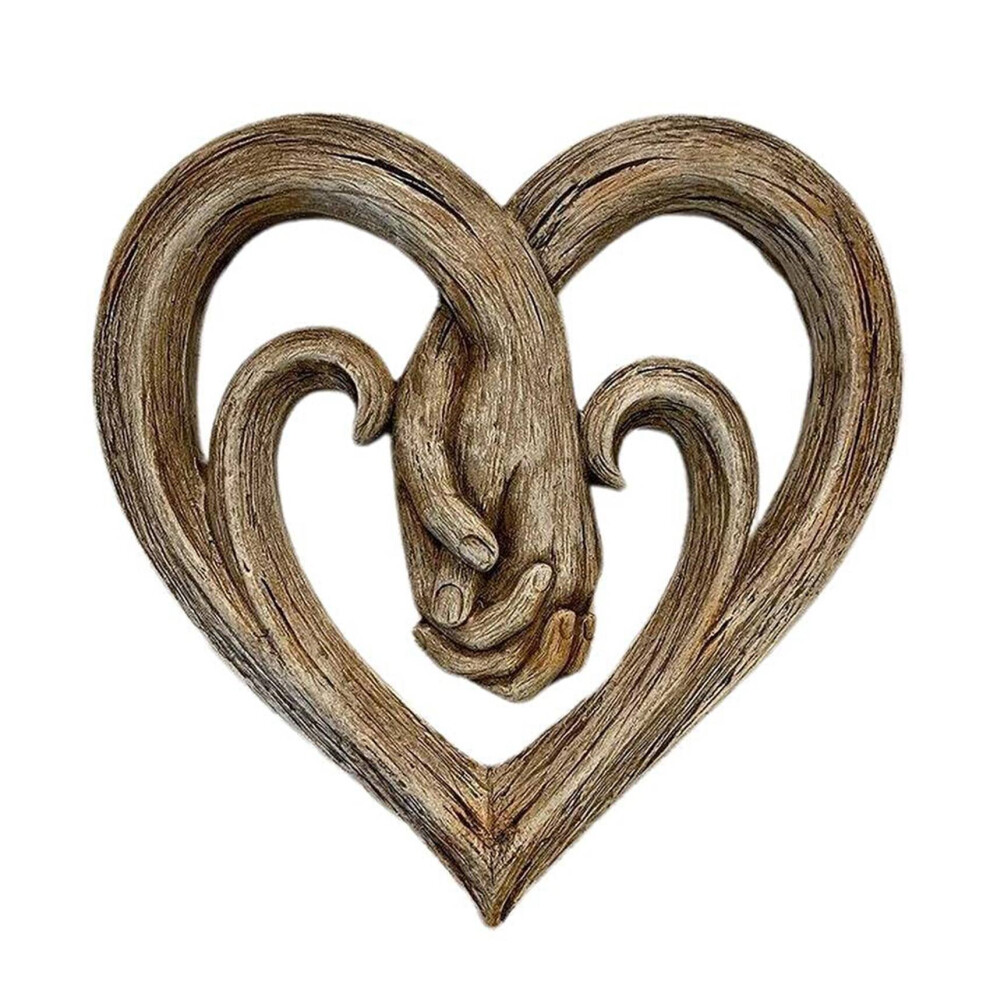 Wooden Heart Holding Hands Wall Decor Sculpture Wall Art Handshake Pendant Craft Statue Office Wall Decorations