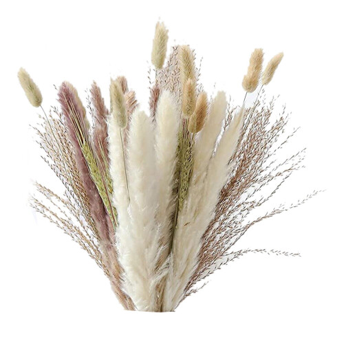 Natural Pampas Grass Decor 40 Pieces, 45cm Natural Dried White Bunny