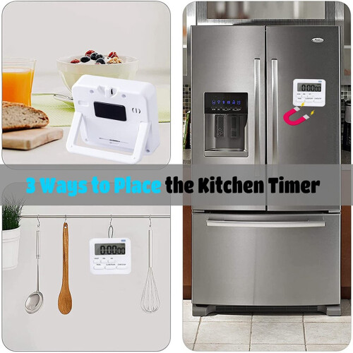 Kitchen Timer,Egg Timer with Clock,Digital Timer Stopwatch with LCD Loud Alarm for Cooking,Baking, Sports,Learning,Etc 2