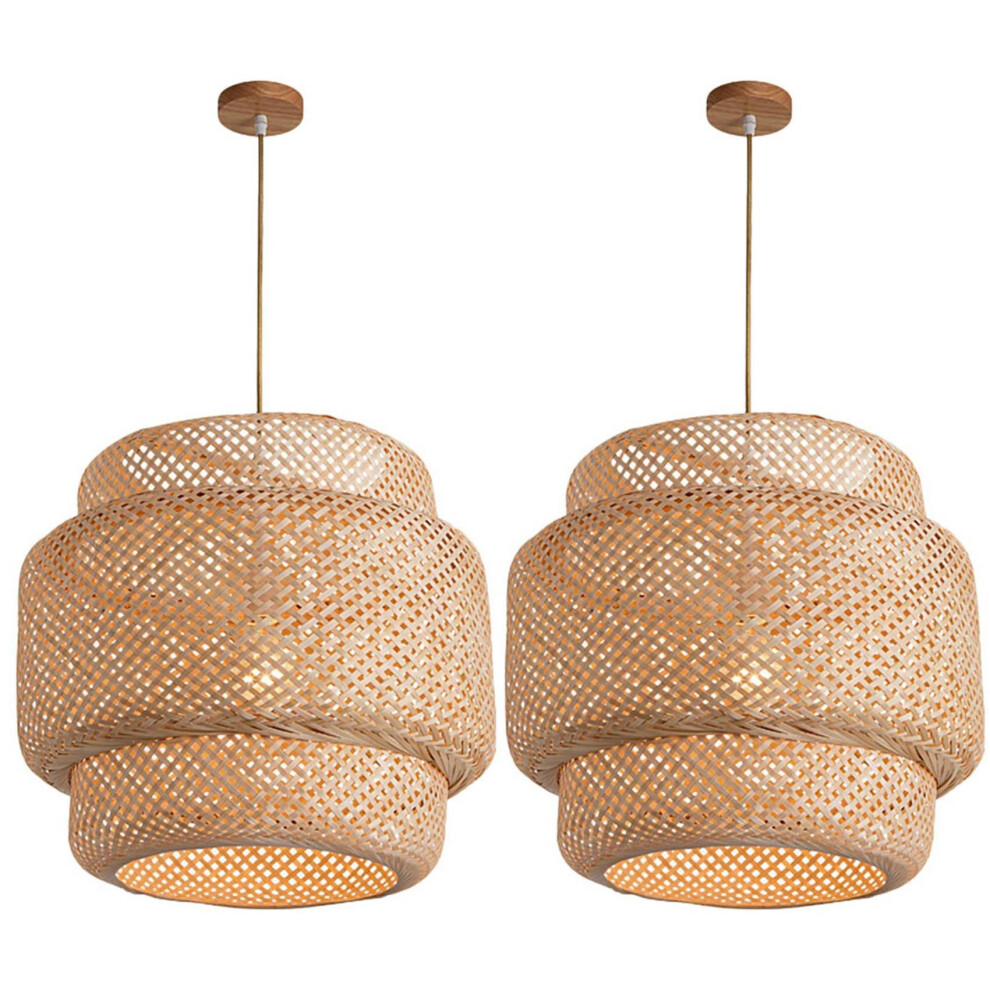 2X Pendant Light Ceiling Retro Hanging Cafe Lights Loft Japanese Style Hand Weaved Bamboo Woven Lampshade for Teahouse B