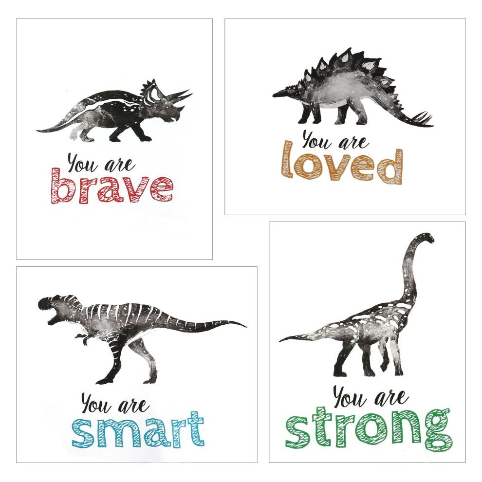 4Pcs Dinosaur Wall Art for Little Boys Room, Baby Nursery Posters, Motivational Kids Playroom Decor, Toddler