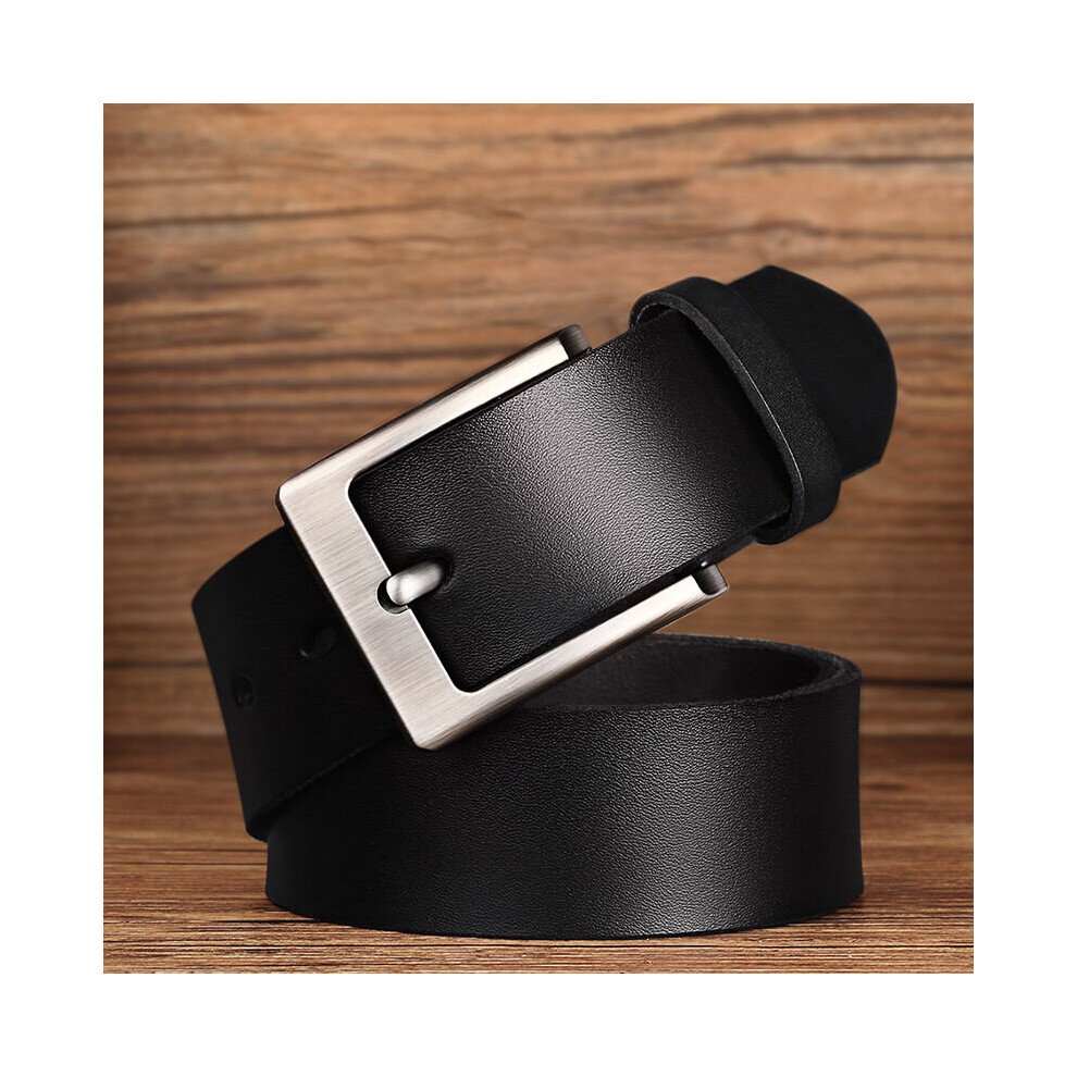 (Black-110cm) Cow Leather Belt for Men High Metal Pin Buckle Jeans Belt Cowskin Casual Belts Business Belt Cowboy Waistband-image-OPC-PBQV7TX-NEW