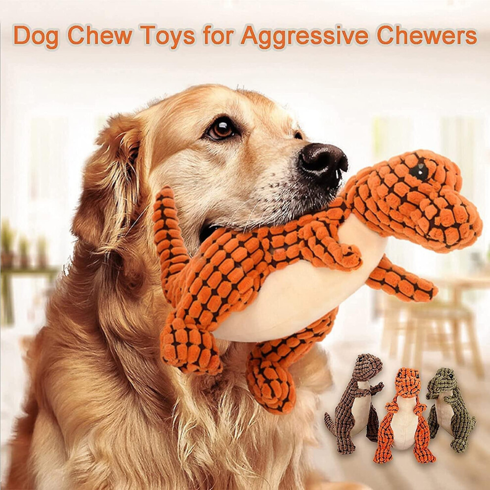 coffee Indestructible Robust Dino Squeaky Dog Toys For Aggressive Chewers Unbreakable Stuffed Plush Dog Toy on OnBuy