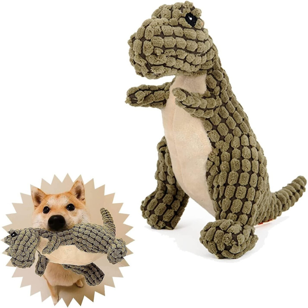 (green) Indestructible Robust Dino, Squeaky Dog Toys For Aggressive Chewers, Unbreakable Stuffed Plush Dog Toy