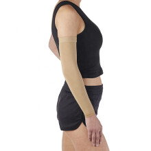 (Beige White-S) Legbeauty Lymphedema Arm Sleeves Medical Elastic Post Mastectomy Long Compression Sleeve for Anti Swelling 1pc